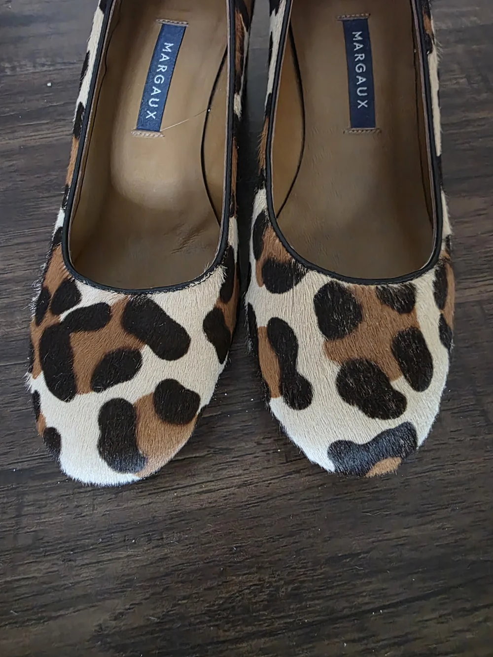 Margaux Leopard Calf Hair Ballet Flats Women's US 7.5 M Handmade Leather Round